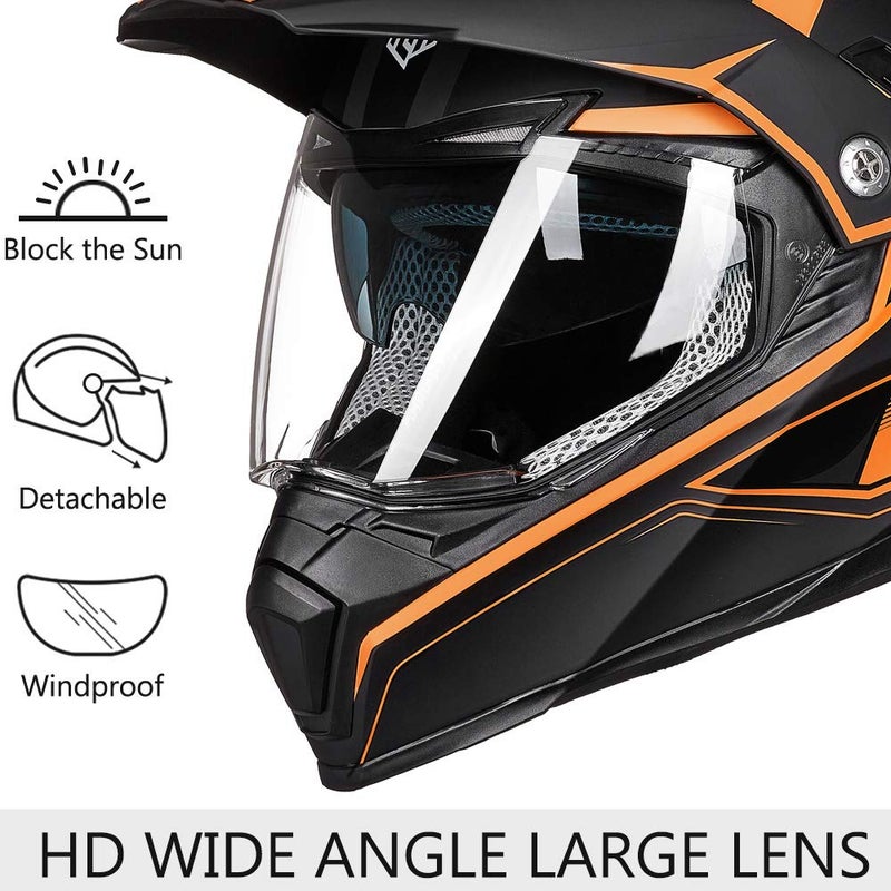 ILM Off Road Motorcycle Dual Sport Helmet Full Face Sun Visor Dirt Bike ATV Motocross Casco DOT Certified Model 606V(Orange, L) - Image 4
